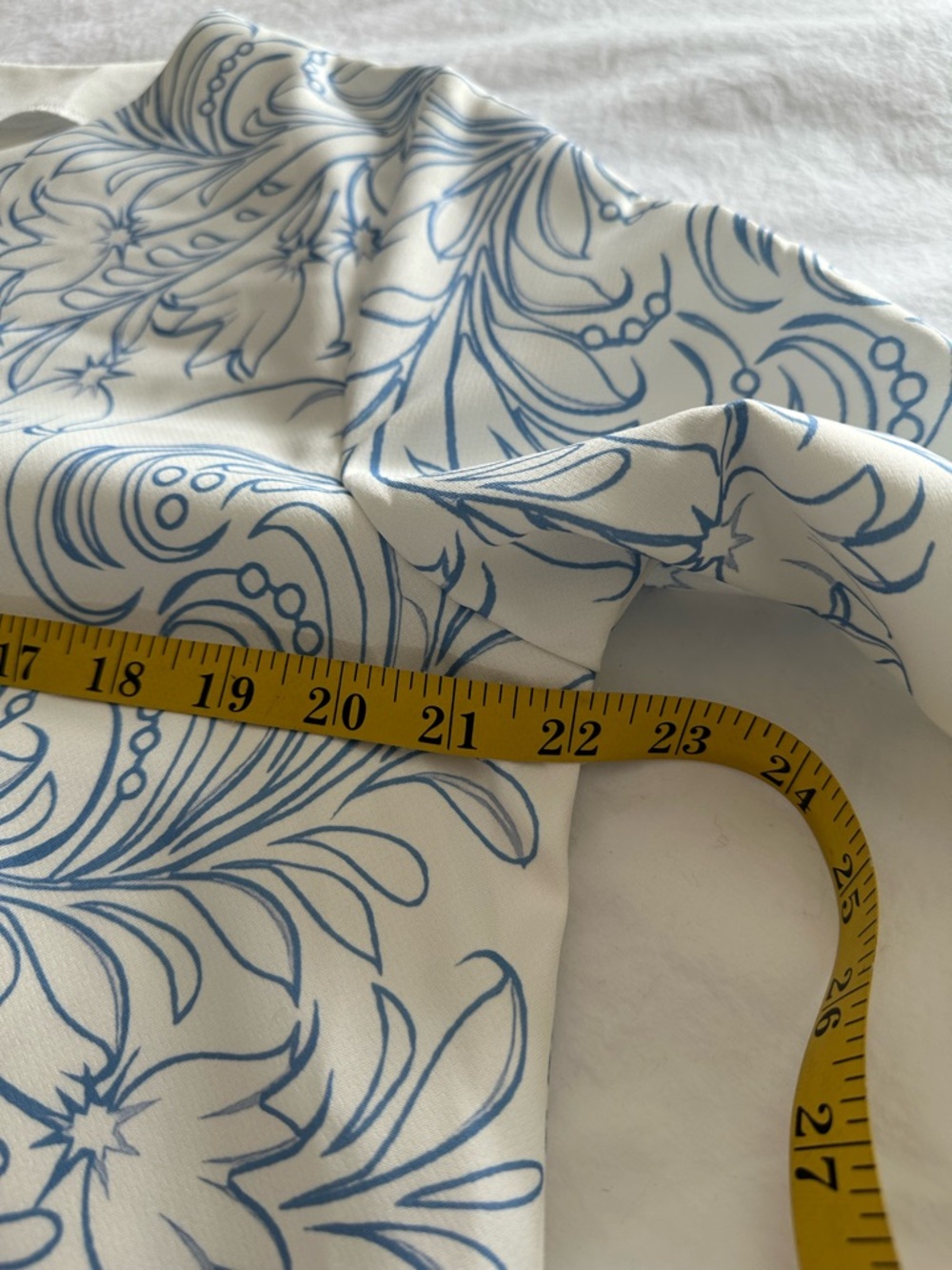 White Tunic Dress with Delicate Blue Floral Print, size large - Picture 10 of 10